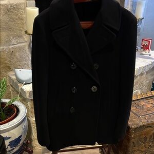Vintage 100% Wool Dark Navy Men's Peacoat with Anchor Button Detail Old Money